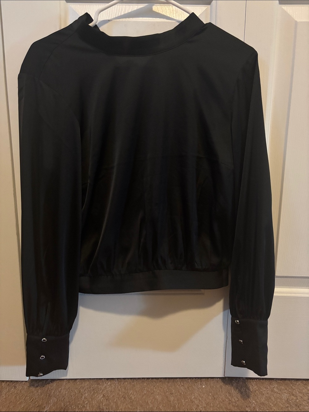 Express Black Long-Sleeve Mock Neck Blouse